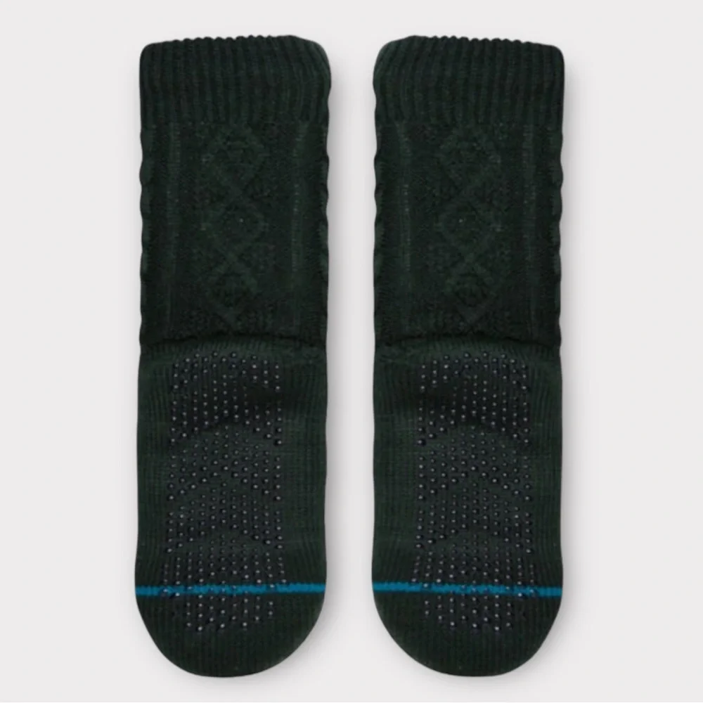 Stance Slipper Socks Roasted Cable Knit Dark Green Grip Anti-Slip Cozycore NWT